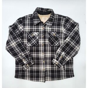 Sage Collective Shacket Adult Womens XL Black White Plaid Fleece Sherpa